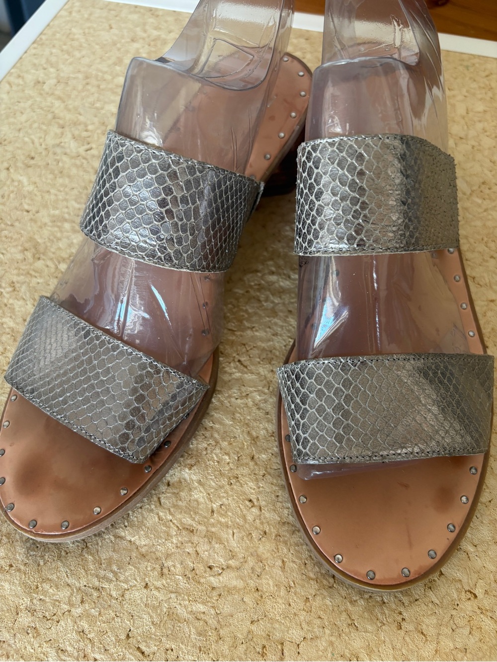 Franco Sarto Metallic Snake-Print Slide Sandals - Silver
